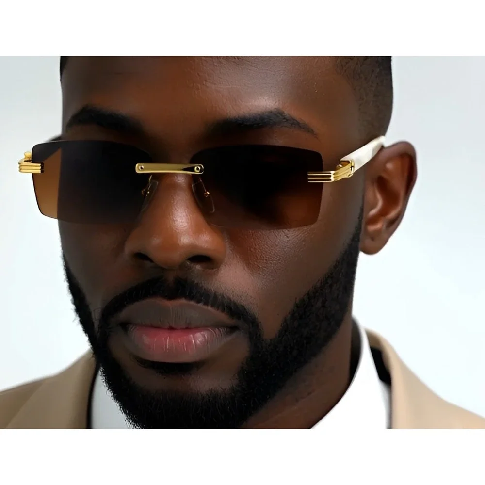 Men Sunglasses Gold Frame Designer‎ Elegant Hip Hop Style Dark brown lens marble